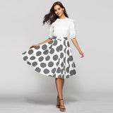 Large Polka Dot Round Slim Fit Mid-Length Skirt With Large Hem