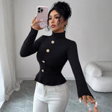 New Autumnwinter High-neck Pleated Top With A Figure-flattering Design