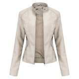 Thin Large Size Leather Clothing With Stand Collar Slim-fit Jacket
