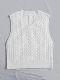 SpringSummer Knitted Cabled Vest Pullover With V-Neck