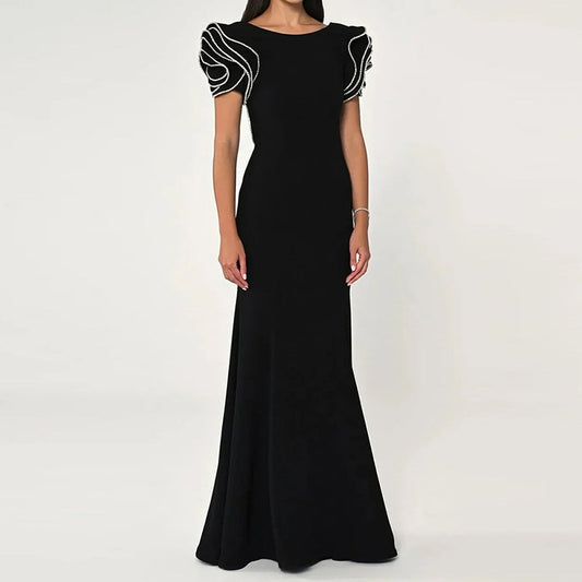 Round Neck Petal Sleeve Fishtail Skirt Dress
