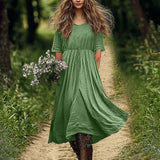 Women's Loose-fitting Solid-color Versatile Casual Cotton-Linen Dress