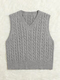 SpringSummer Knitted Cabled Vest Pullover With V-Neck