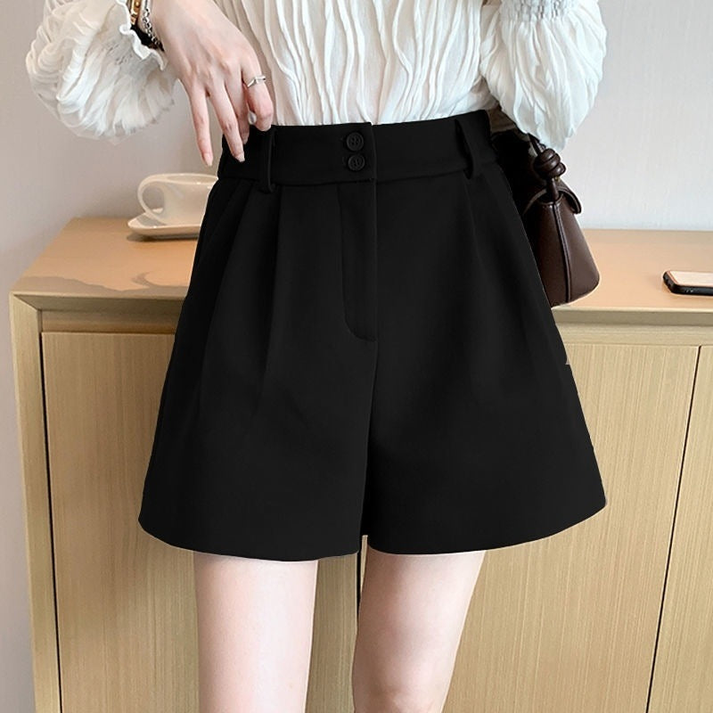 High-waisted Slimming A-line Versatile Quarter-length Wide-leg Base Pants
