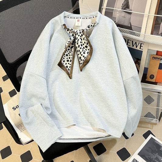 Figure-flattering American-style Vintage Silk Scarf Loose-fit Hoodie For Women