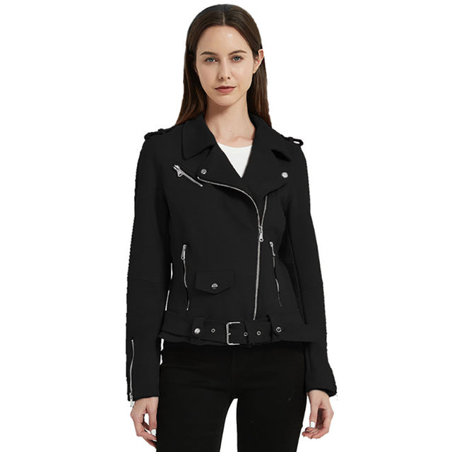 Giolshon Autumn Flowers Embroidery PU Leather Jacket Women