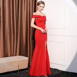 Women's Off-shoulder Slim-fit Elegant Ladies Banquet Dinner Long Fish Tail Skirt