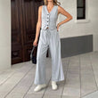 Fashionable Sleeveless Cropped Pants Suit With Pockets