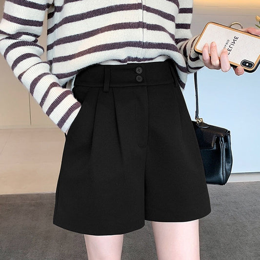 High-waisted Slimming A-line Versatile Quarter-length Wide-leg Base Pants