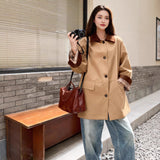 Khaki Long-sleeve Color-block Women's Casual Jacket