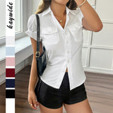Women's Solid Color Short-sleeved Button Shirt
