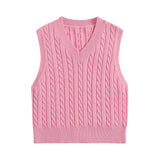 SpringSummer Knitted Cabled Vest Pullover With V-Neck