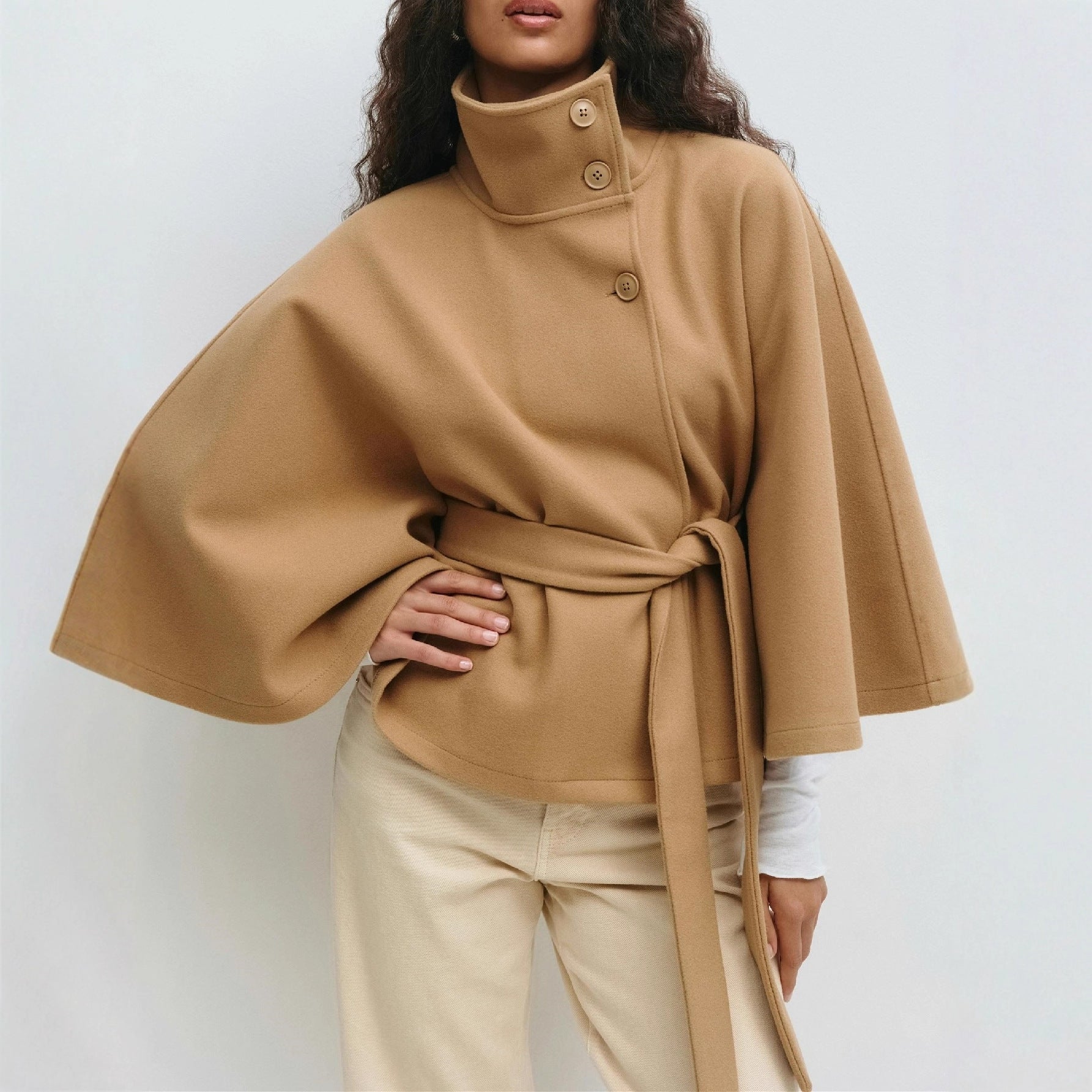 Women's Solid Color Stand-collar Trench Coat