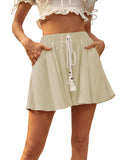 Women's Drawstring Solid-color Cotton-linen Shorts