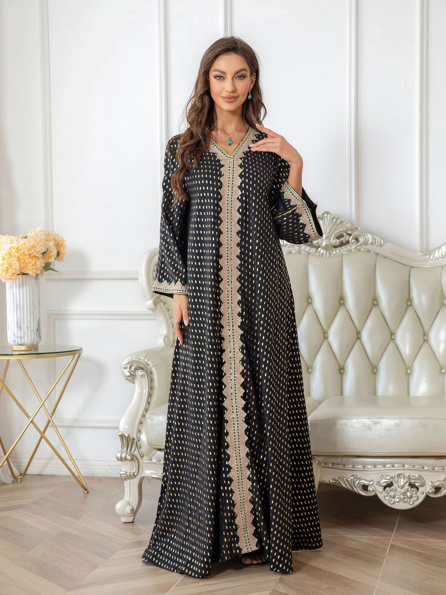 Simple Lace Slim-fit Dubai Women's Dress