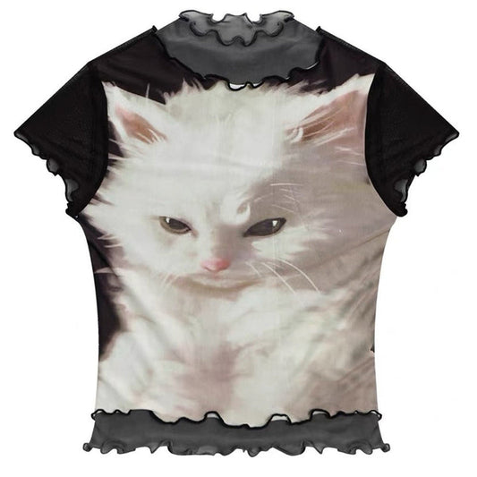 Black Mesh Short-sleeve T-shirt For Women Summer Half-sleeve