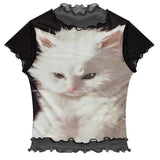 Black Mesh Short-sleeve T-shirt For Women Summer Half-sleeve
