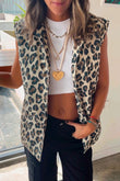 Brown Leopard Print Front Open Jacket Vest