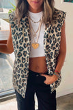 Brown Leopard Print Front Open Jacket Vest