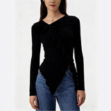 Pleated Ruffled Edge Square Neck Long Sleeve Base Shirt