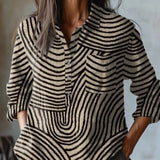 Women's Printed Casual Half Button Lapel Long Sleeve Top