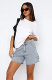 Street-style Washed Workwear Women's Denim Straight-leg Shorts