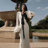 Elegant High-waist V-neck Long-sleeve Split Dress