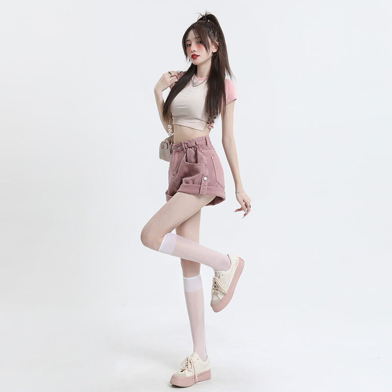 Cowboy Dirty Wide-leg Denim Shorts For Women