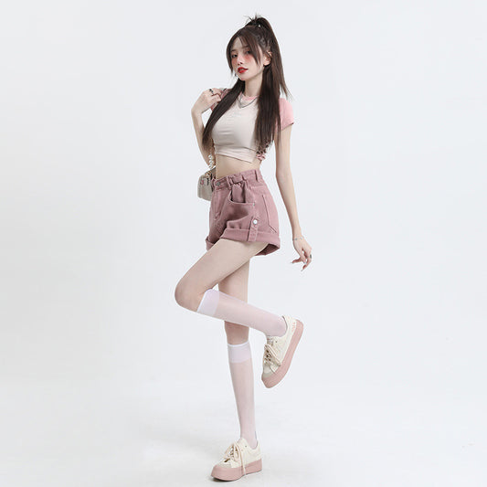 Cowboy Dirty Wide-leg Denim Shorts For Women