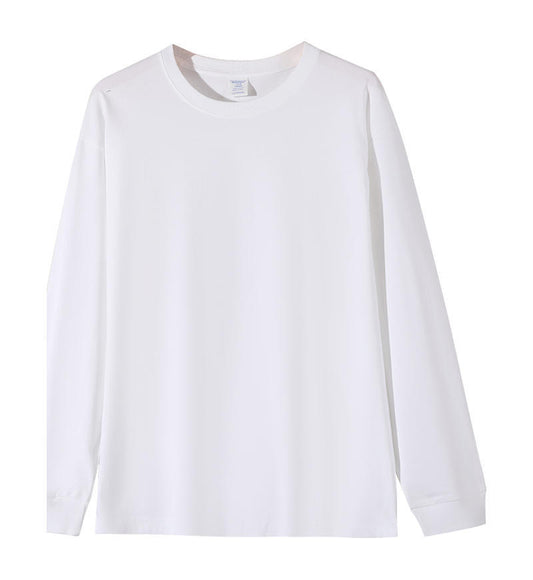 Solid-color Heavyweight Pure Cotton Crew-neck Long-sleeve T-shirt For Women