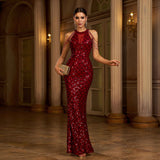 Elegant Sleeveless Round Neck Sequins Slim Sheath Banquet Fishtail Dress