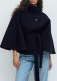Winter High Neck Batwing Sleeve Coat With Belt Fashion Loose Elegant Button Top Trench Coat For Women Clothing