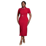 European And American Elegant Fashion Style Lapel Short Sleeve Dress