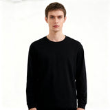 Solid-color Heavyweight Pure Cotton Crew-neck Long-sleeve T-shirt For Women