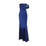 Satin Bridesmaid Dresses For Women Long With Slit Off Shoulder Mermaid Prom Dresses Corset Formal Gown