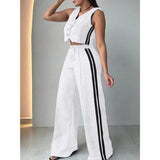 Fashionable Sleeveless Cropped Pants Suit With Pockets