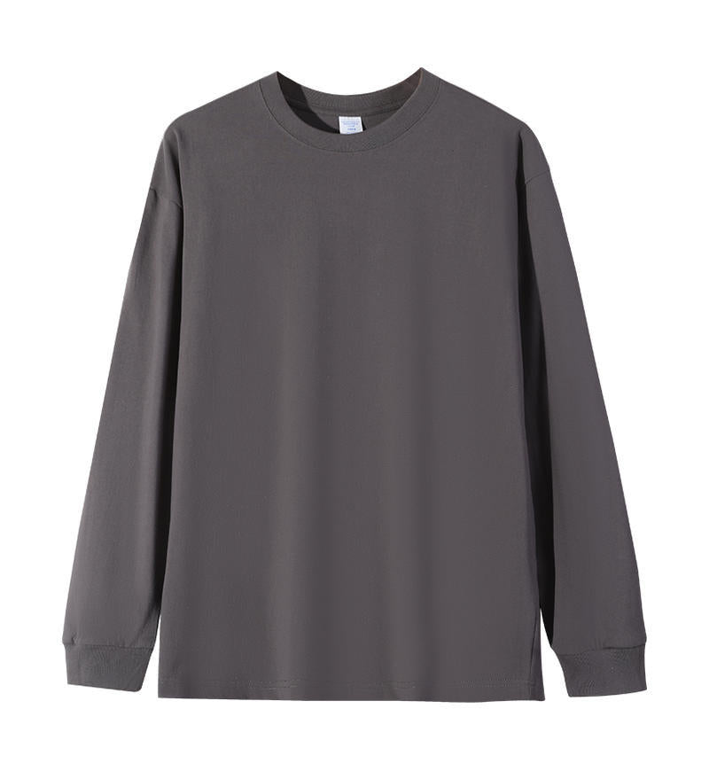 Solid-color Heavyweight Pure Cotton Crew-neck Long-sleeve T-shirt For Women