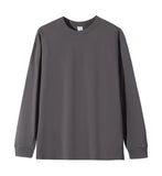 Solid-color Heavyweight Pure Cotton Crew-neck Long-sleeve T-shirt For Women