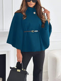 New Stand Collar Batwing Sleeves Cloak Top With Belt Ins Fashion Temperament Jacket Woolen Sweater Outwear For Women Clothing