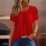 Fashionable Casual Round-neck Short-sleeve Lace T-shirt