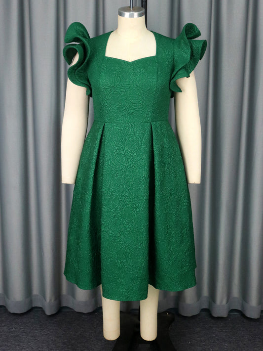 Lotus Leaf Three-dimensional Sleeves A- Hem Slimming Evening Dress