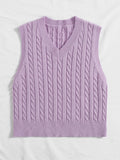 SpringSummer Knitted Cabled Vest Pullover With V-Neck