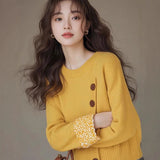 Laid-back Yellow Slanted-button Knit Undershirt Sweater
