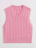 SpringSummer Knitted Cabled Vest Pullover With V-Neck
