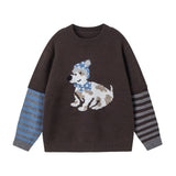 Autumn Dog Jacquard Fake Two-Piece Loose Sweater