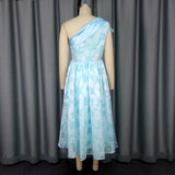 Women's Oblique Shoulder Contrast Color Evening Dress Jacquard Elegant Dress