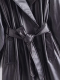 Women's Clothing AutumnLong Sleeve Slim Fit With Belt Imitation Leather Trench Coat