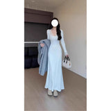 Women's Waist-cinching Figure-flattering Long-sleeve Knit Dress