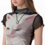 Black Mesh Short-sleeve T-shirt For Women Summer Half-sleeve