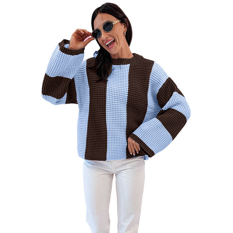 Striped Colorblock Warm Sweater For Women